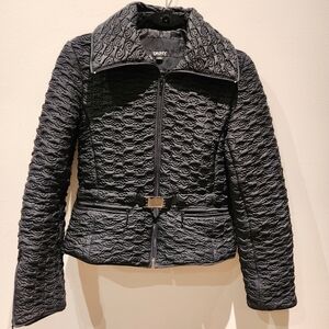 DKNY quilted down jacket belted high-neck zip xs